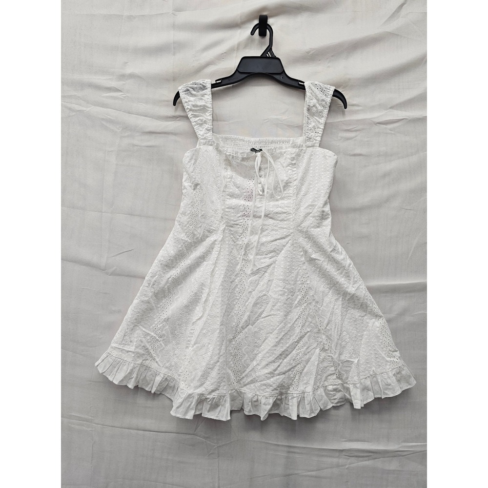 Wild Fable Womens Eyelet Ruffle Mini Dress White Cotton Casual Size Medium